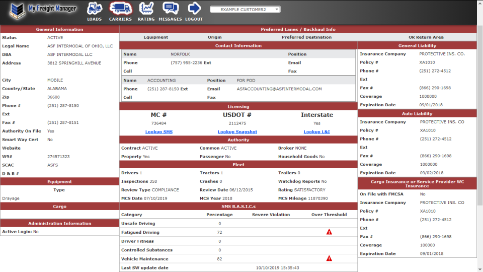screenshot of My Freight Manager